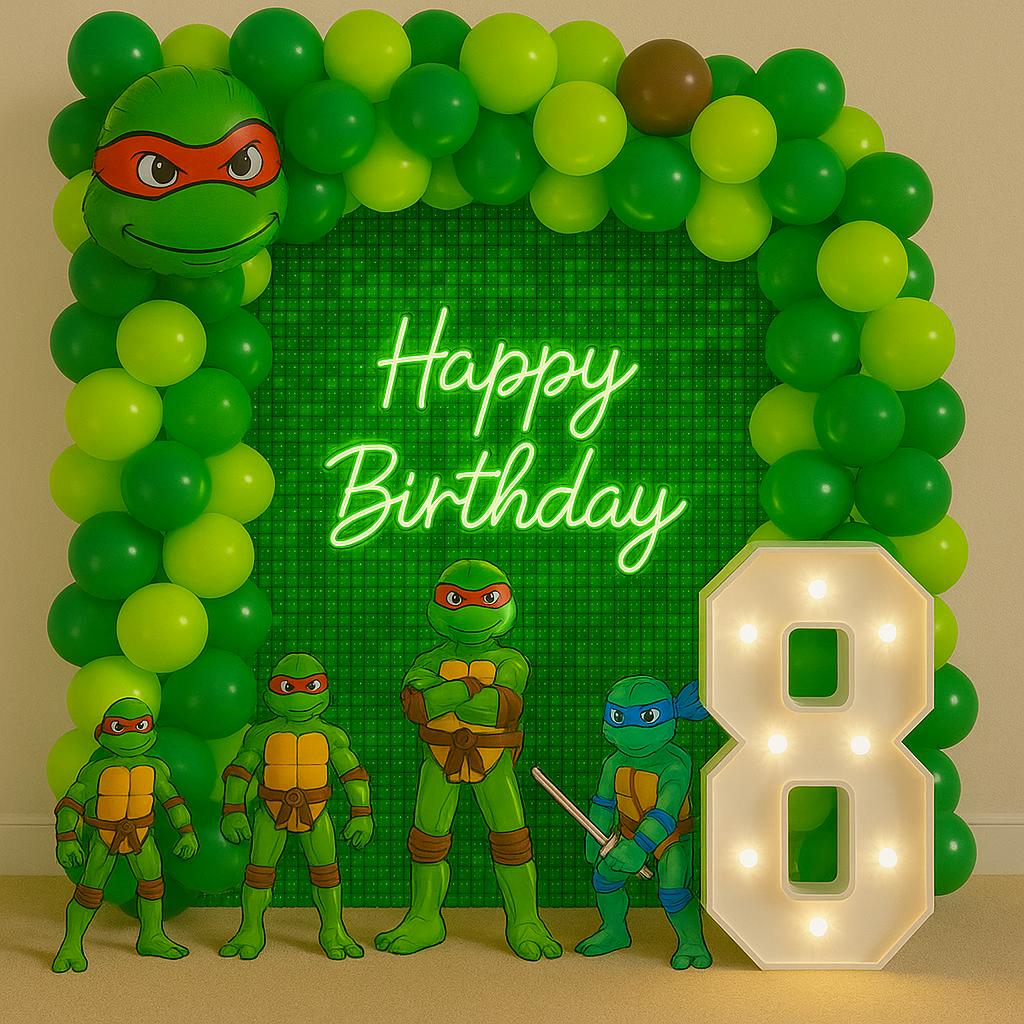 Themed party setup with decorations and balloons