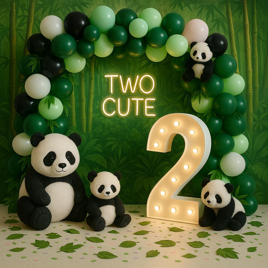 Number 2 balloon display with "Two Cute" sign